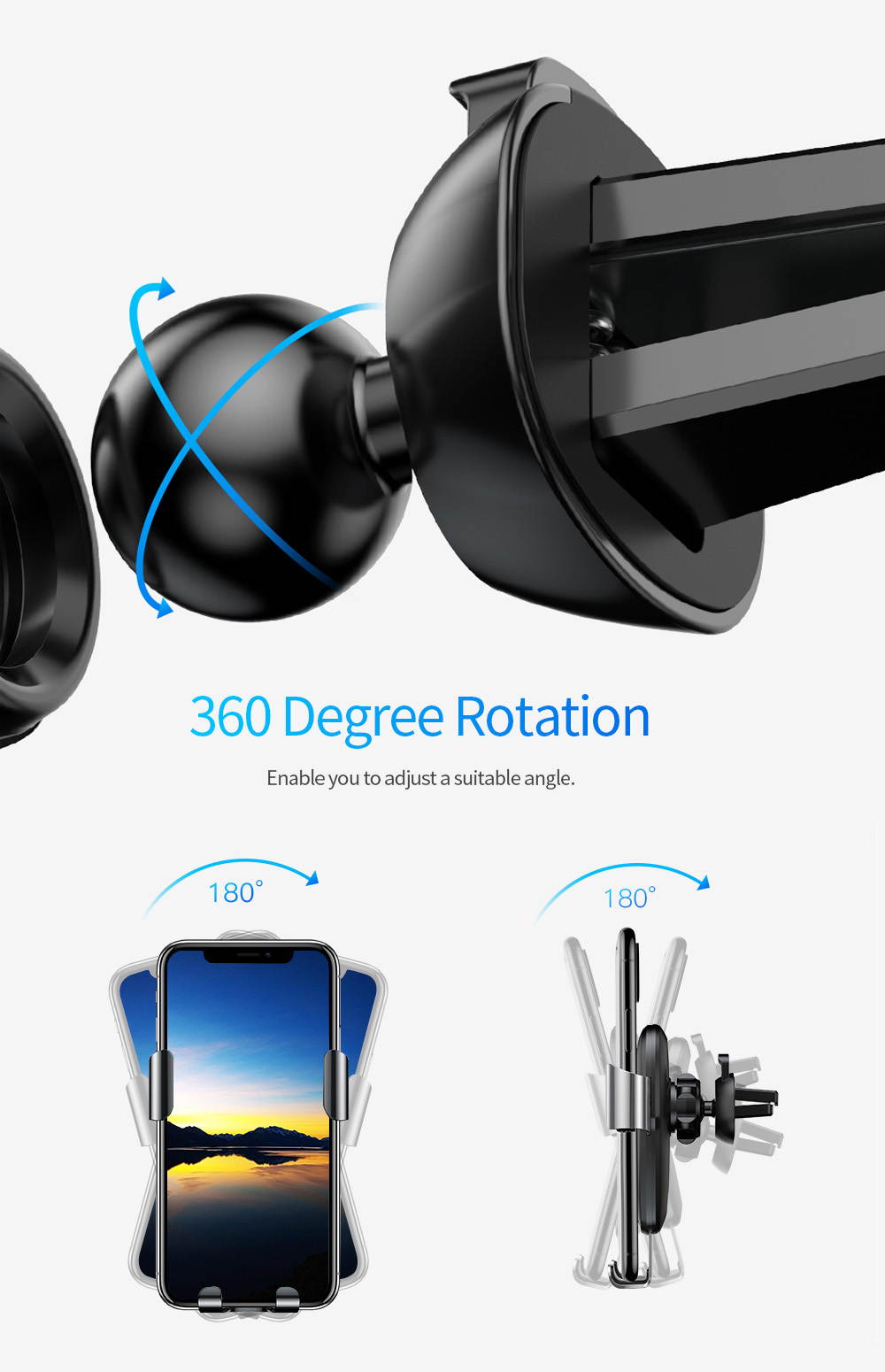 Baseus 15W Qi Wireless Charger Bracket with Gravity Car Mount 10W for 4 - 6.5 inch Mobile Phones.