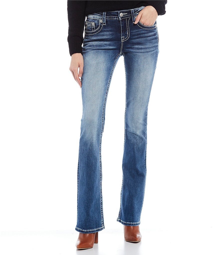 Miss Me Embroidered Infinity Feather Pocket Bootcut Jeans