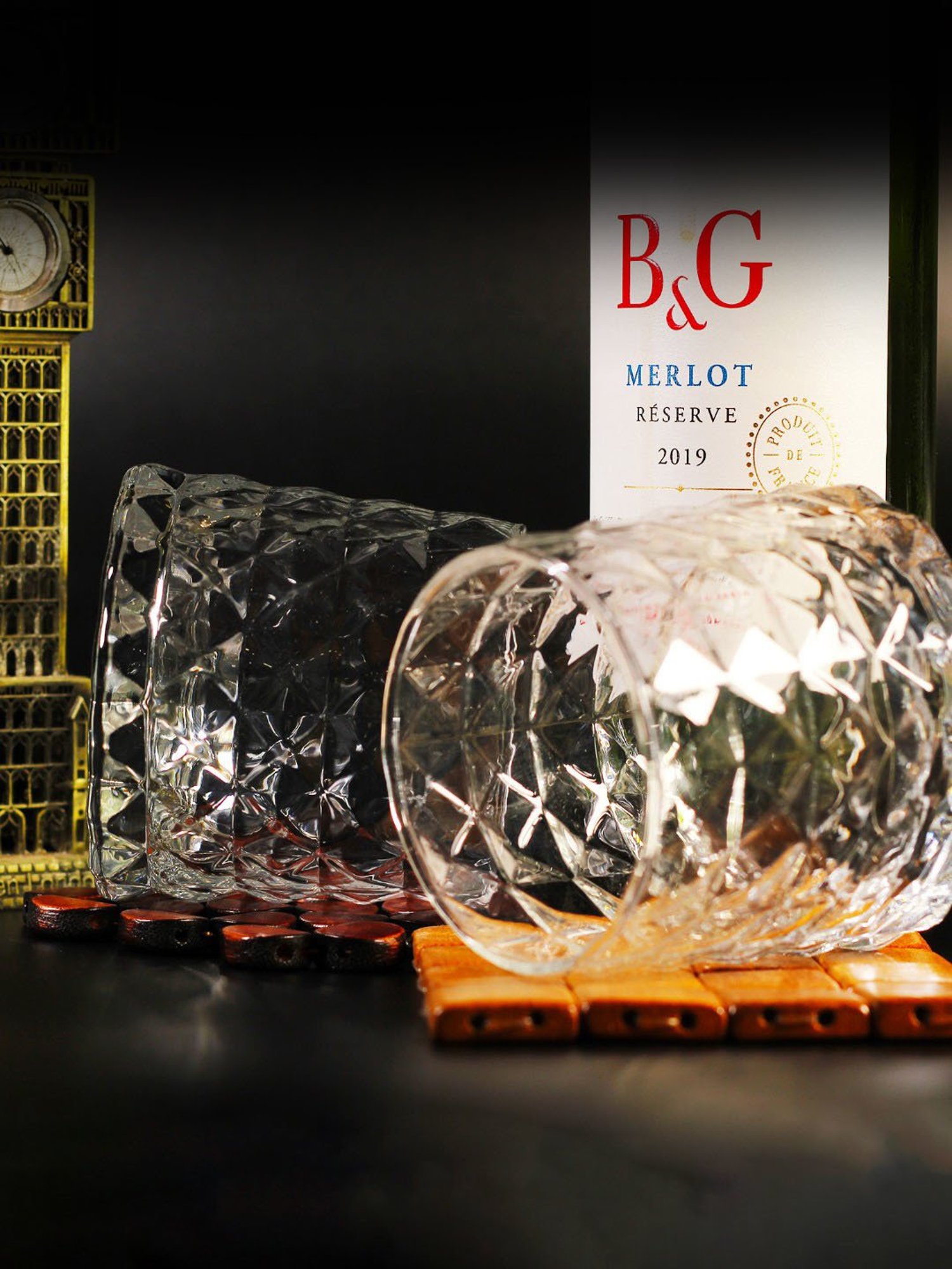 Melbify Embosed Diamond Cut Transparent Whiskey Glass 320ml - Set of 6