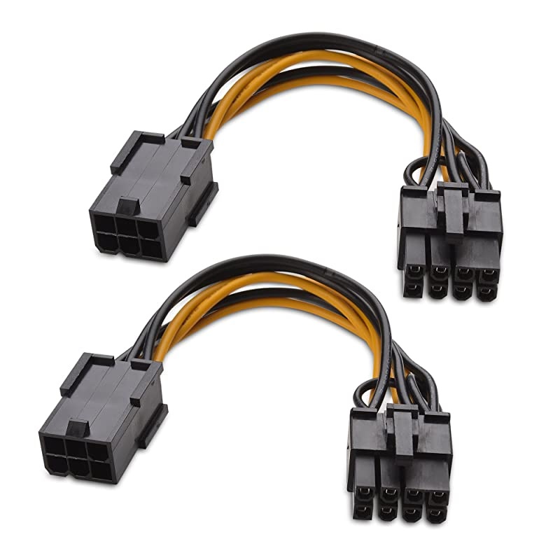 2Pack 6 Pin to 8 Pin PCIe Adapter Power 4 Inches