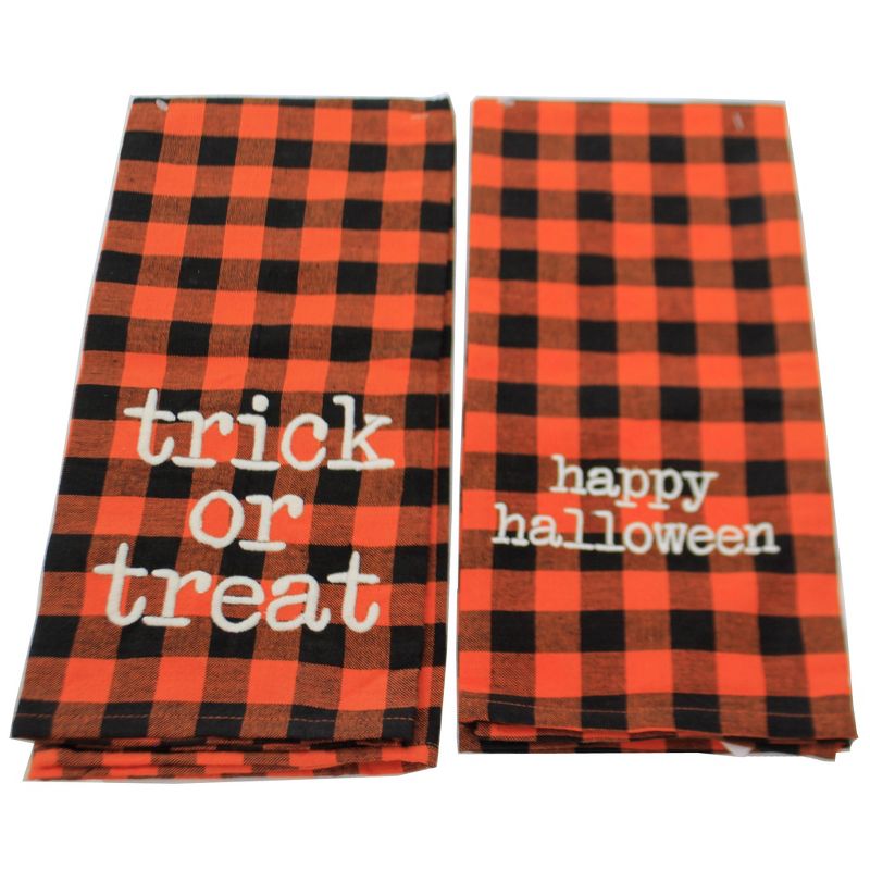Tabletop 28.0" Checkered Halloween Towels S/2 100% Cotton Kitchen Clean Up Primitives By Kathy  -  Kitchen Towel