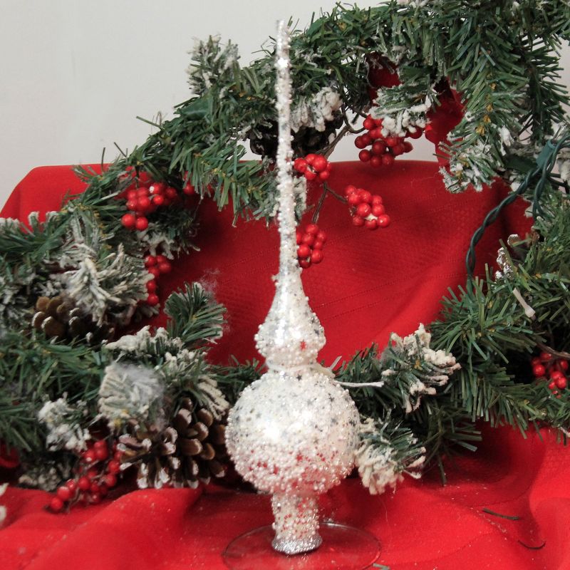 Golden Bell Collection 11.0" Porcelain White Finial W/ Stars Tree Topper Christmas  -  Tree Toppers