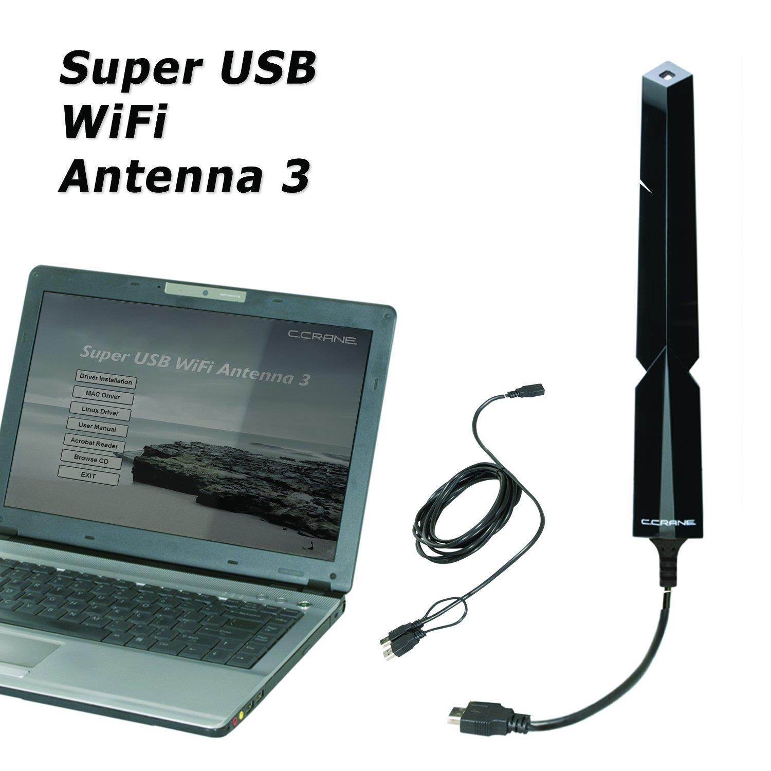 C. Crane Super USB WiFi Antenna 3 - Long Range WiFi Booster for a Windows PC - Longer Range Than The Average WiFi Extender - 2.4 GHz