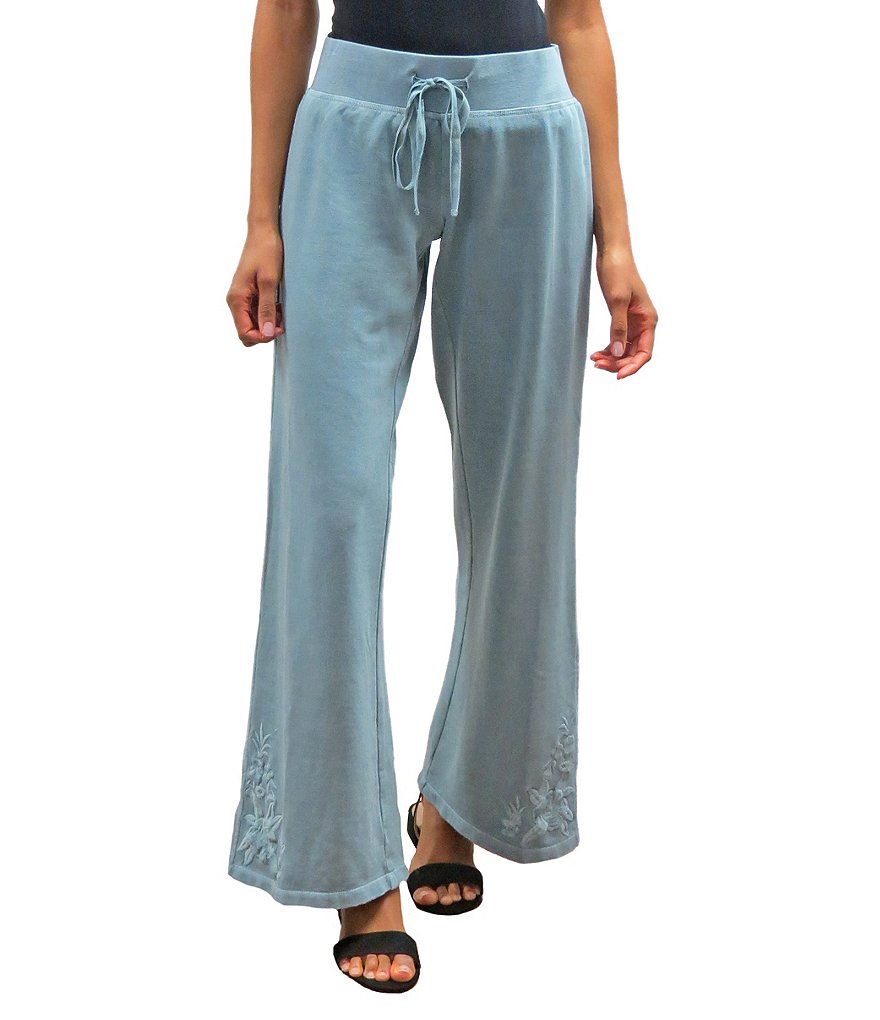 Karyn Seo Bryn Embroidered Hem Wide Leg Knit Drawstring Pants
