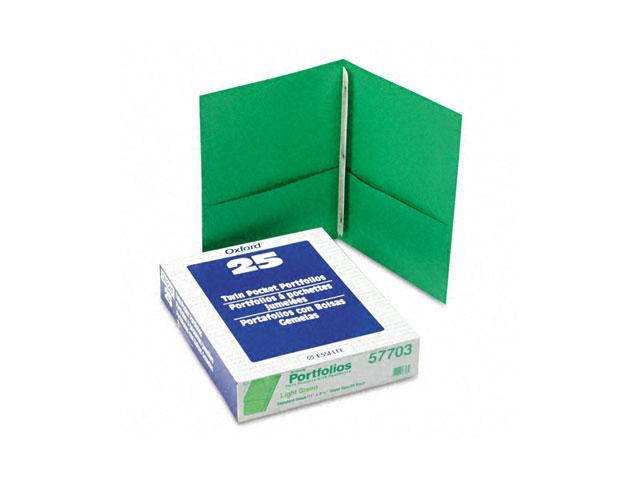 Oxford 57703 Paper Twin-Pocket Portfolio, Tang Clip, Letter, 1/2" Capacity, Green, 25/Box