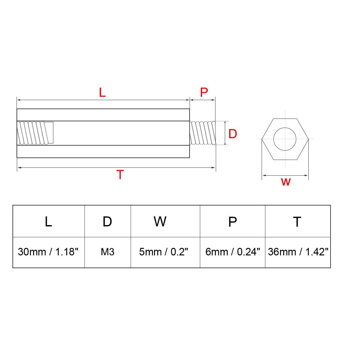M3 30+6mm Female Male Thread Brass Hex Standoff Spacer Screws PCB Pillar