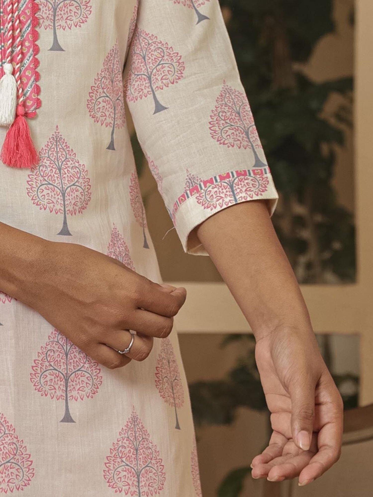 Yufta White & Pink Cotton Printed Kurta & Pant Set with Dupatta