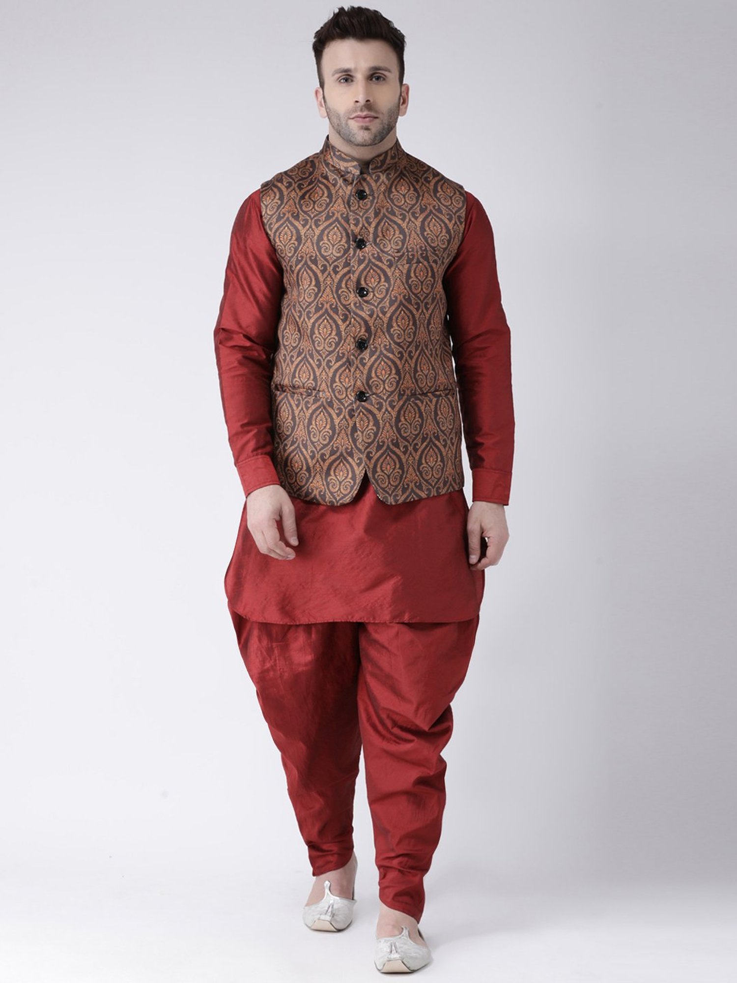 Hangup Plus Brown Regular Fit Printed Nehru Jacket