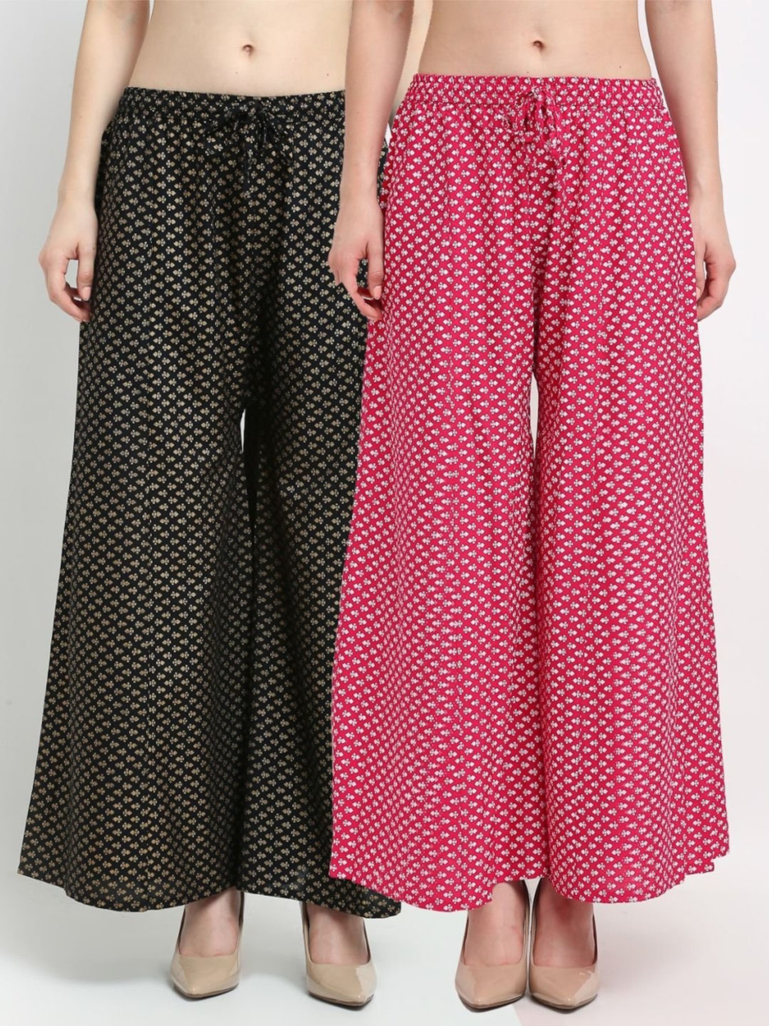 Gracit Black & Pink Printed Palazzos - Pack Of 2