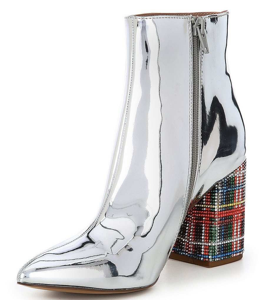 Betsey Johnson Kassie Metallic Embellished Block Heel Pointed Toe Booties