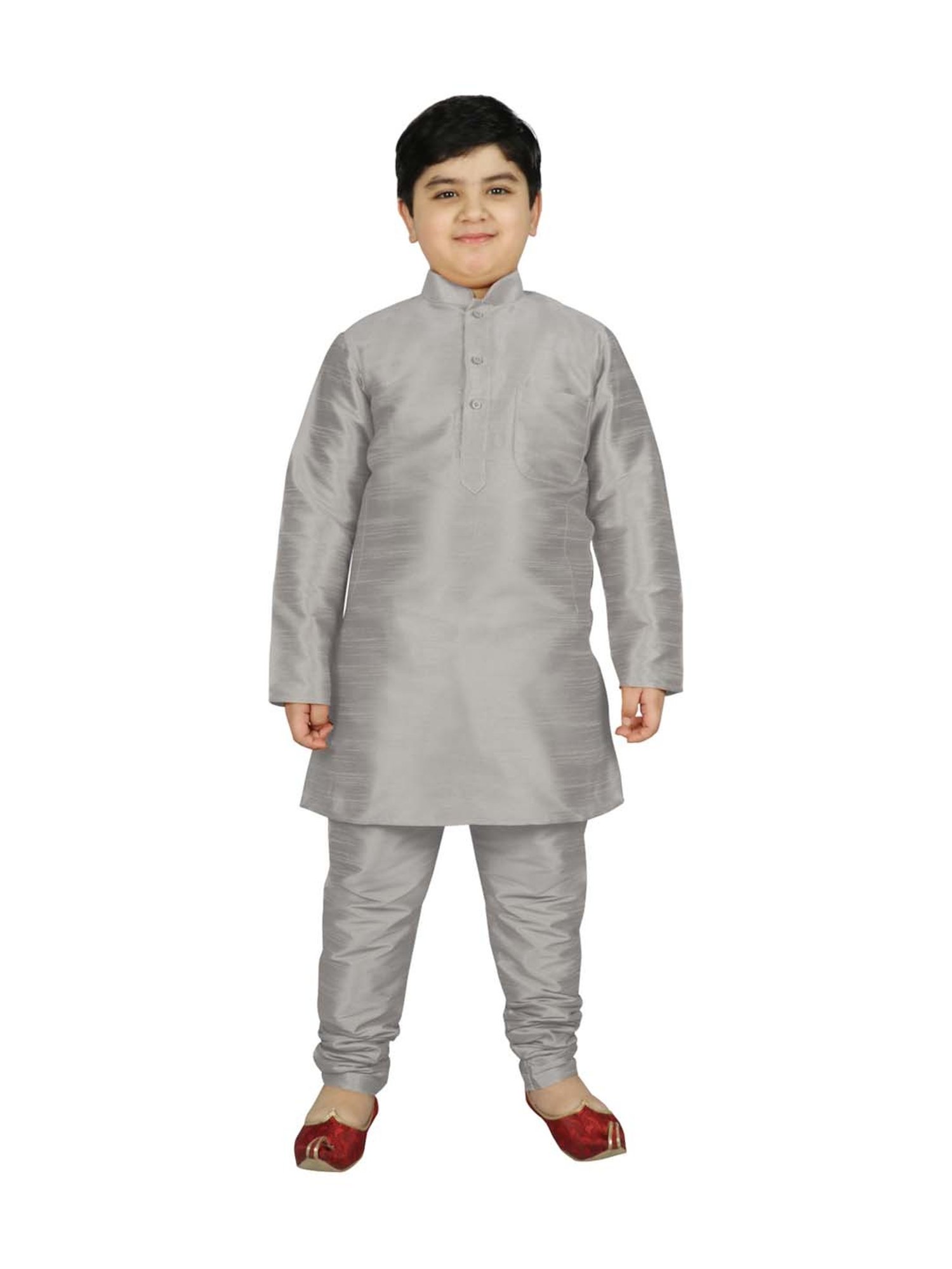 SG Yuvraj Kids Brown & Grey Printed Full Sleeves Kurta Set