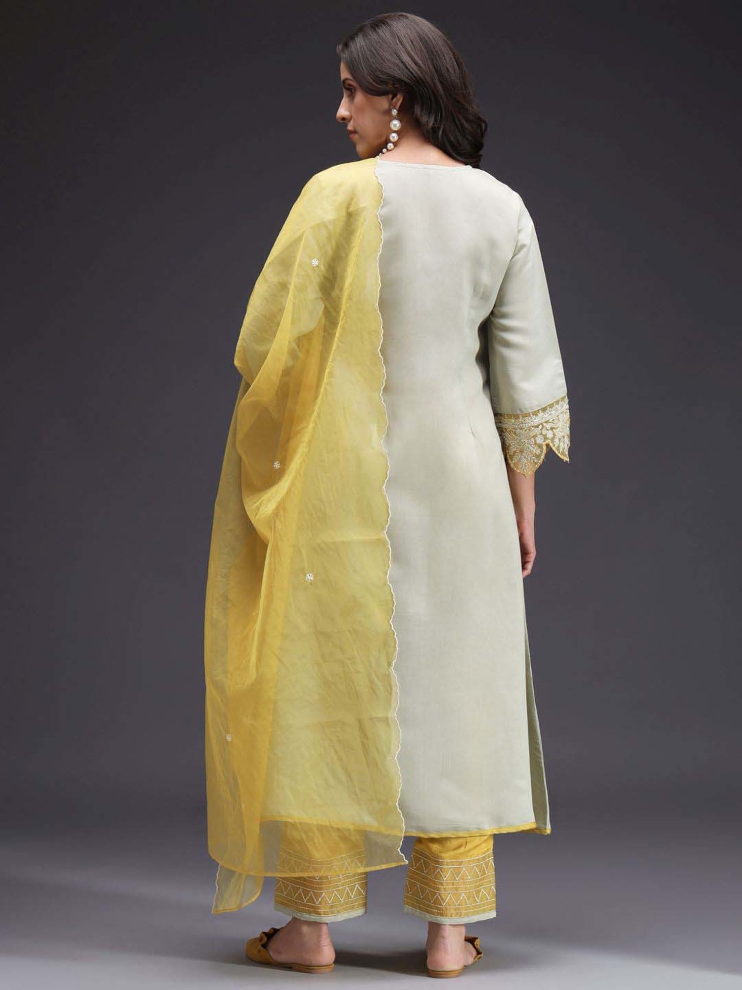 Heeposh Green & Yellow Embroidered Kurta Pant Set With Dupatta