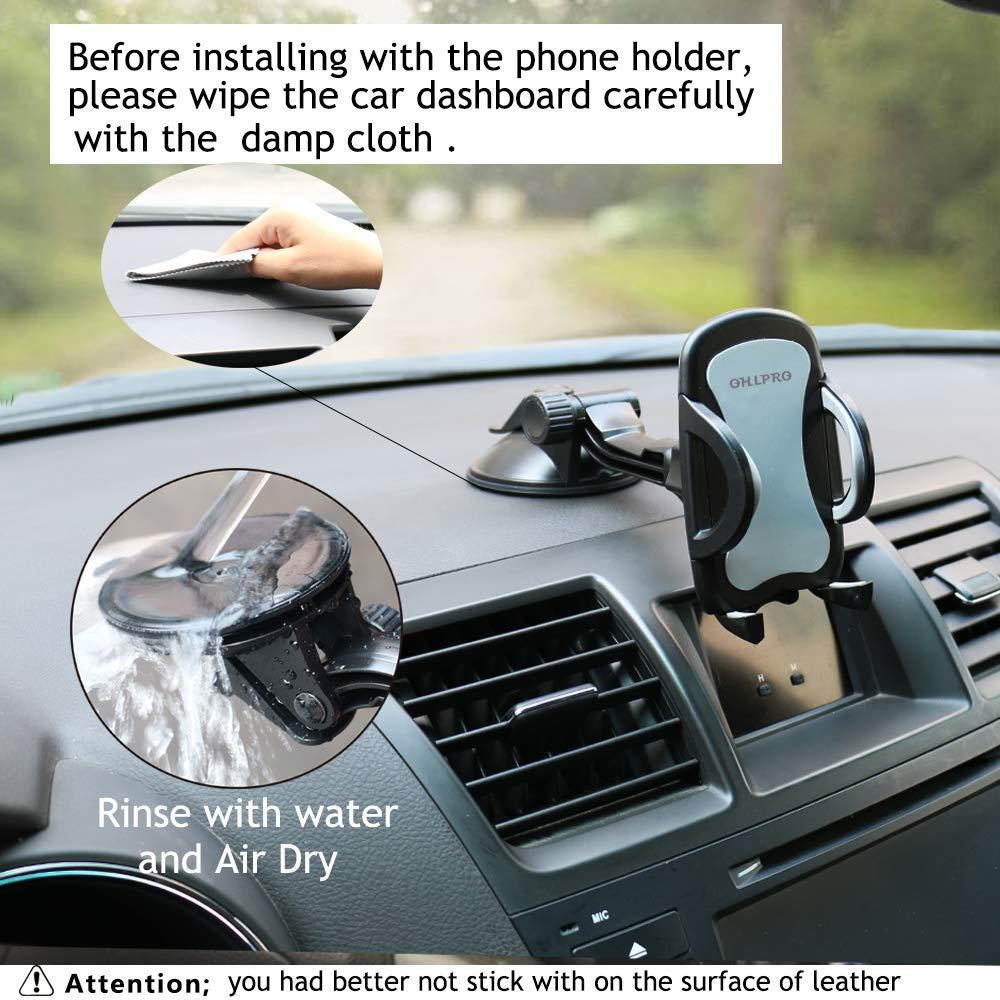 Car Phone Mount,OHLPRO Cell Phone Holder for Car Dash Windshield Dashboard Universal 360&deg;Adjustable Rotating for iPhone Samsung Sony Google All 4"- 6.4" Smartphones GPS Mobile (Silver)