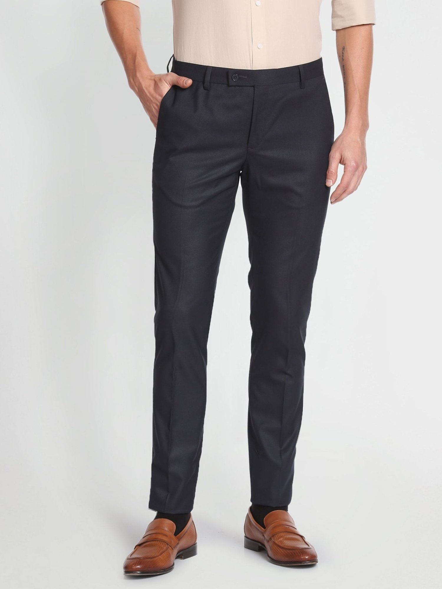 Arrow Blue Regular Fit Self Pattern Trousers