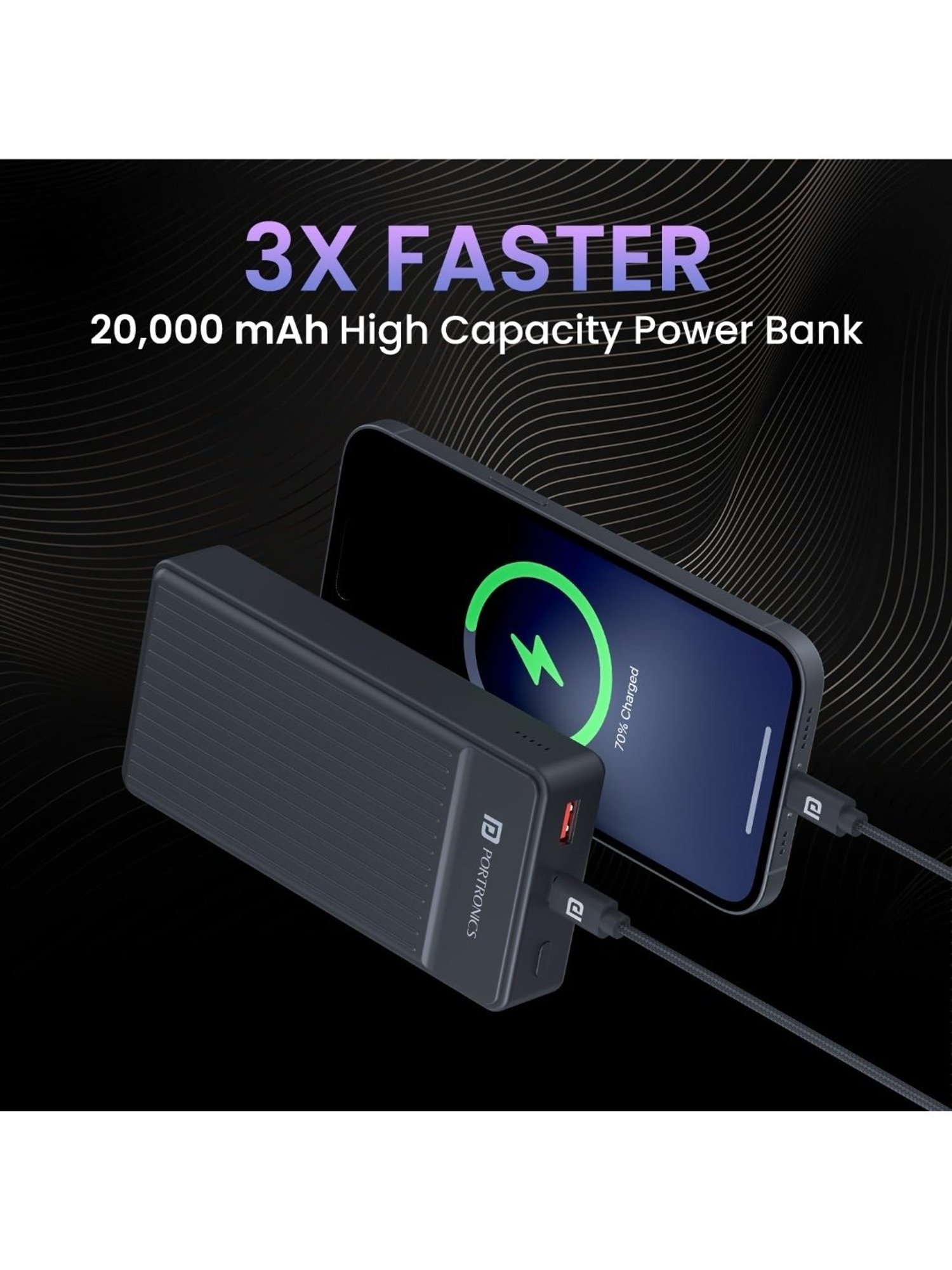 Portronics Luxcell B 20K Advanced 20000 mAh Power Bank with 22.5W Max Output (Black)