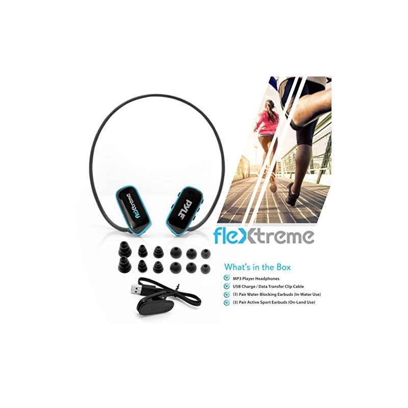 Upgraded Waterproof MP3 Player V2 Flextreme Sports Wearable Headset Music Player 8GB Underwater Swimming Jogging Gym Earphones Rechargeable Flexible Headphones USB Connection9 PSWP14BK