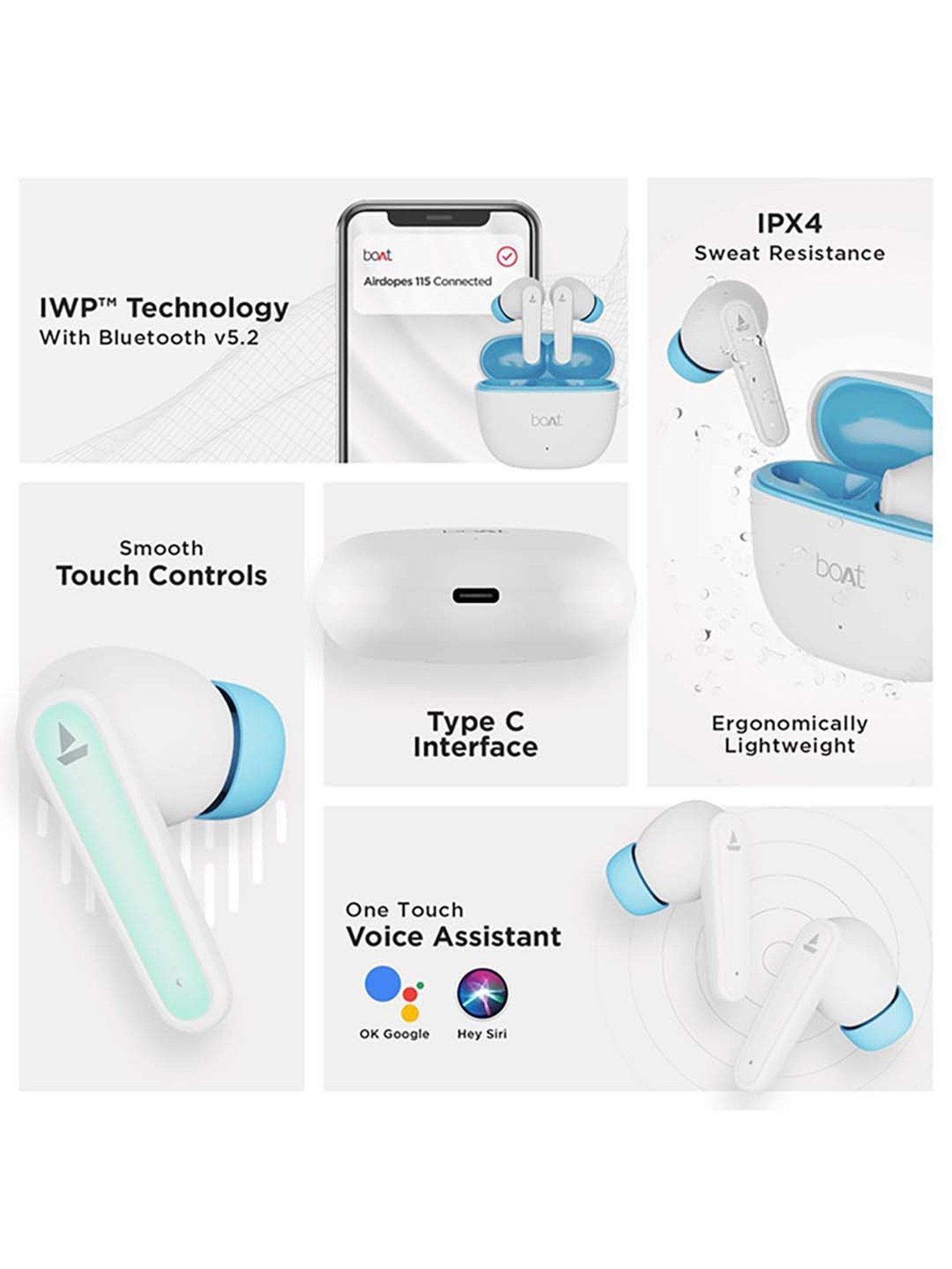 boAt Airdopes 113 True Wireless Gaming Earbuds with Powerful 13mm Drivers (White)