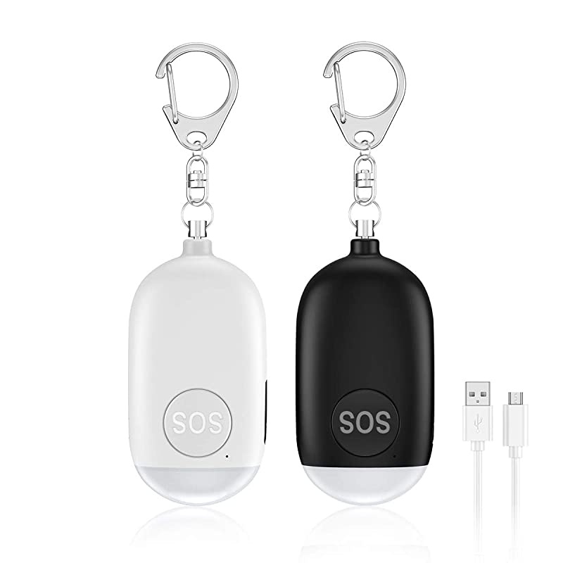 Safe Sound Personal Alarm Personal Security Alarm Keychain 130dB Emergency Self Defense Alarms with LED Light Supports USB Charging for Women Kids Elderly Black and White 2 Pack