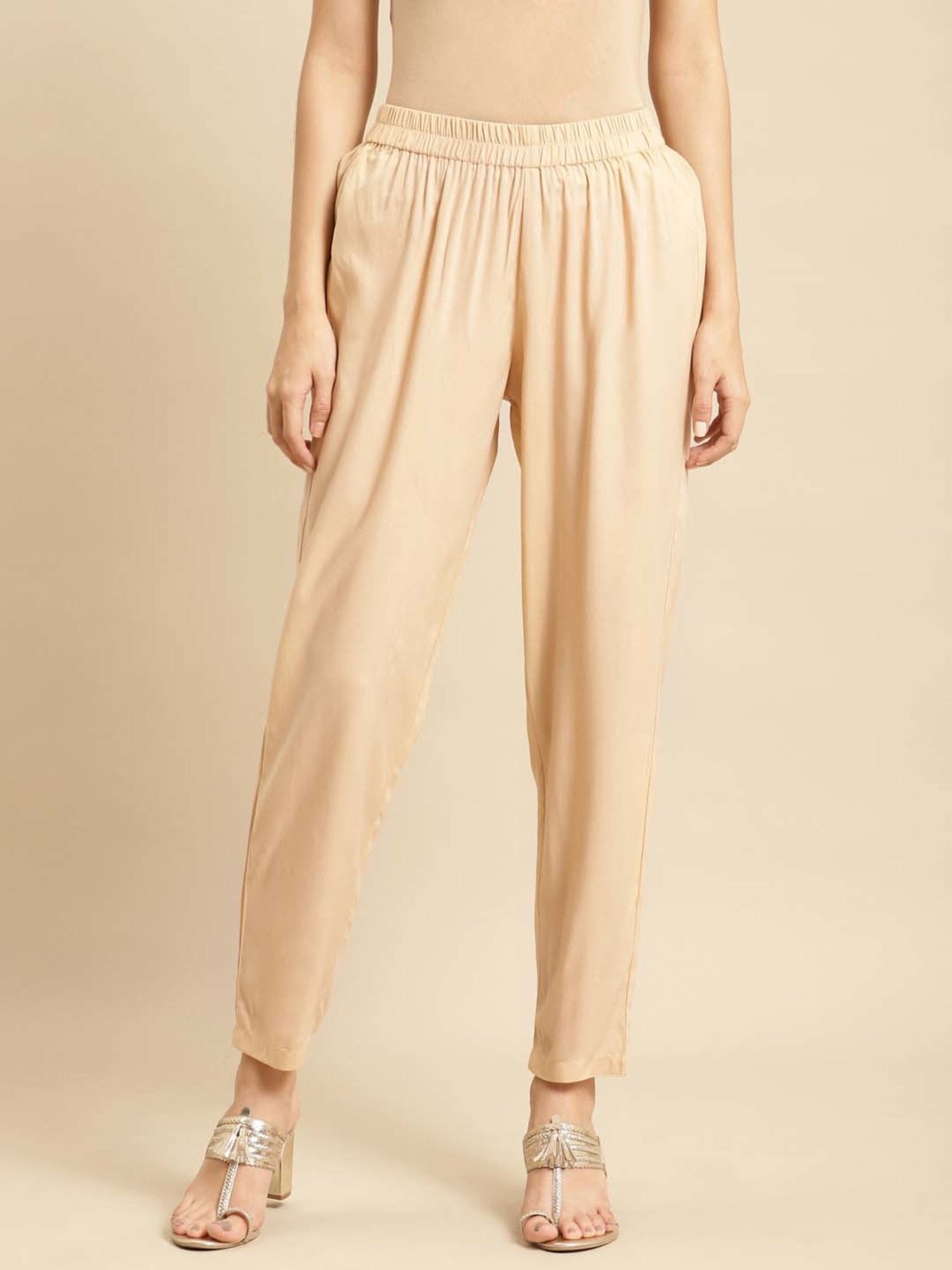 Rangita Beige & White Straight Pants - Pack Of 2