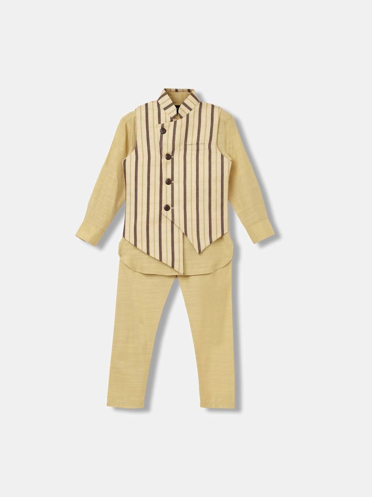 Blue Giraffe Kids Yellow Striped Full Sleeves Kurta Set
