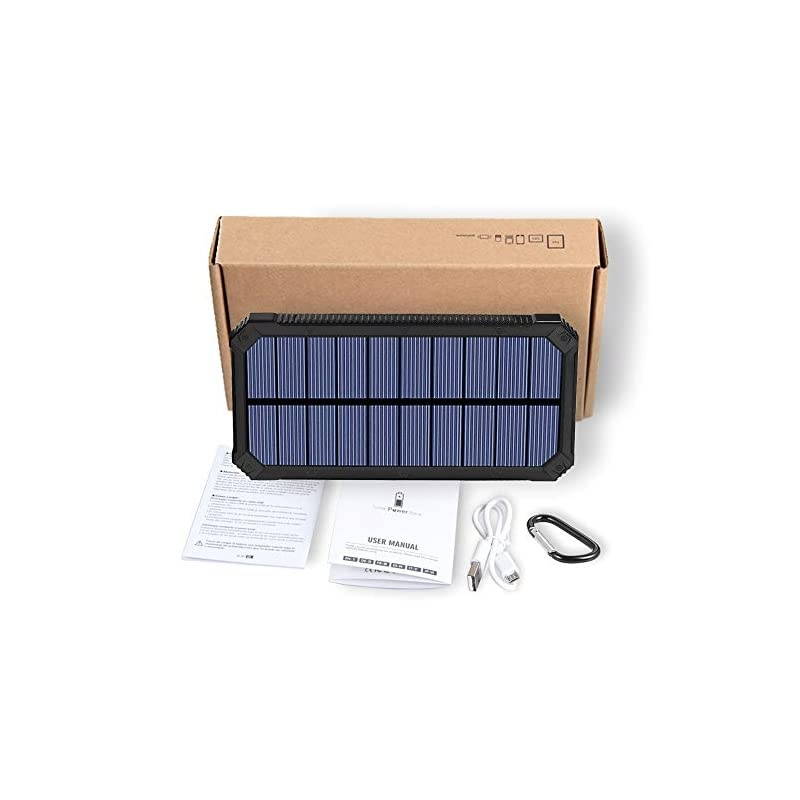 Solar Charger,  15000mAh Portable Solar Power Bank with Dual USB Output Ports, Solar Phone Charger External Battery Pack with 6 LED Flashlight Light for iPhone, iPad, Android and More (Black)