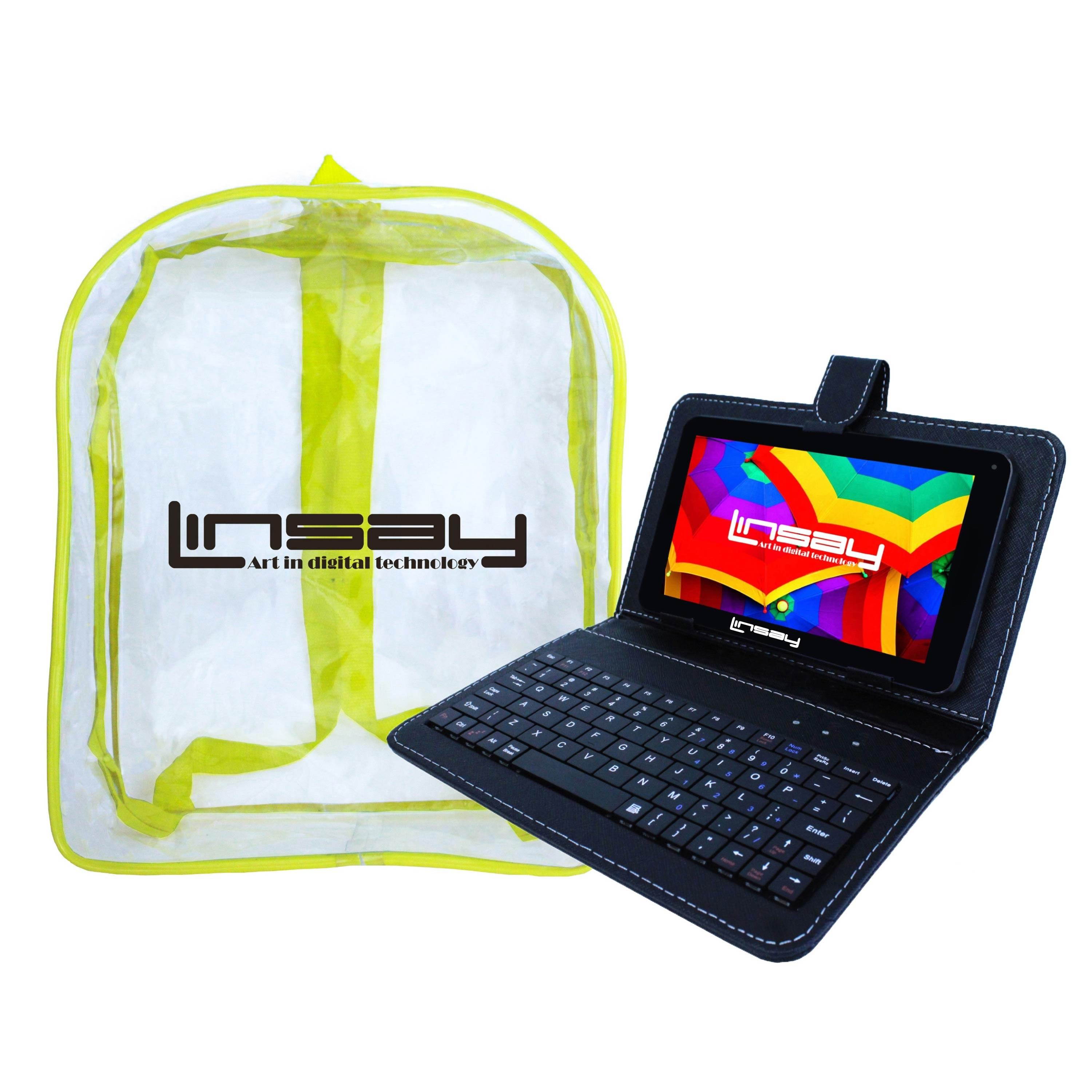 LINSAY&reg; 7" Quad Core Tablet with Keyboard and Backpack Dual Camera 2GB ram 16GB Android 10