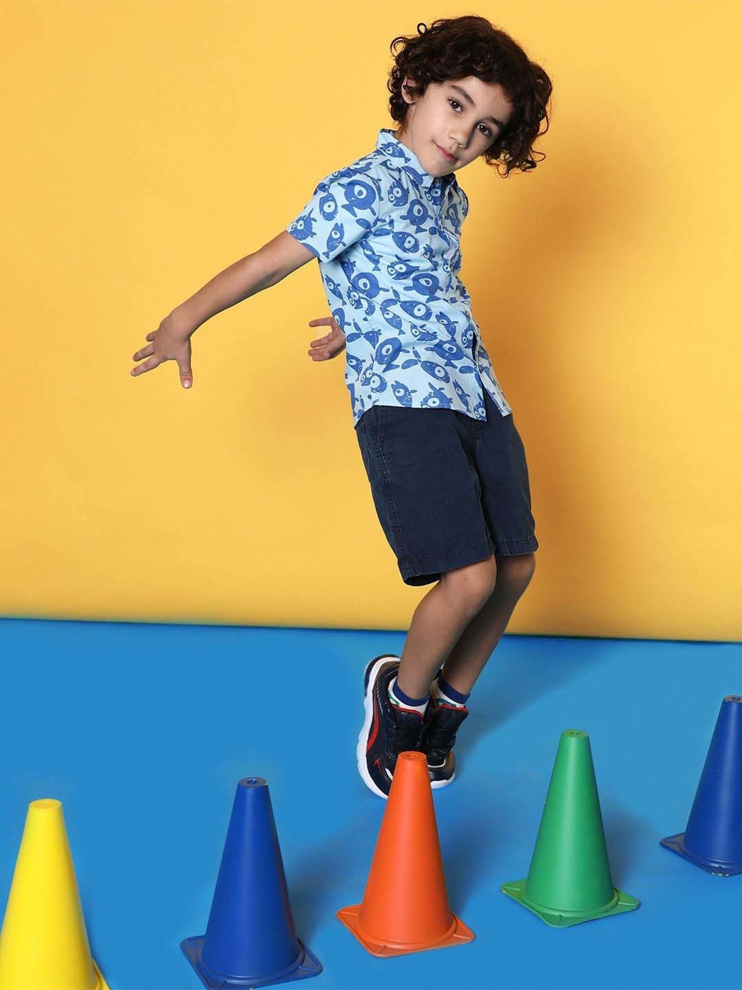 Nauti Nati Kids Blue Cotton Printed Shirt