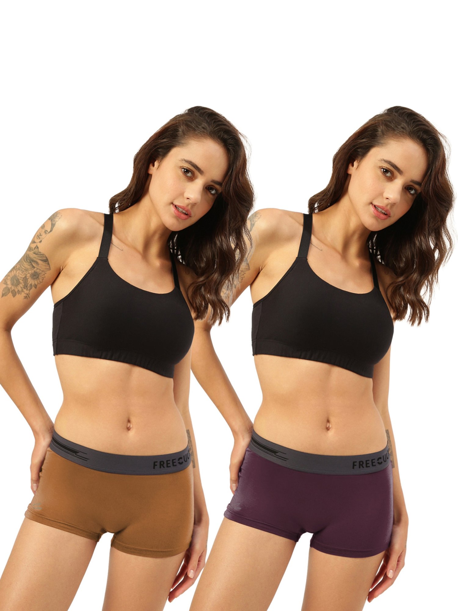 Freecultr Brown & Purple Plain Boy-Shorts Panties - Pack Of 2