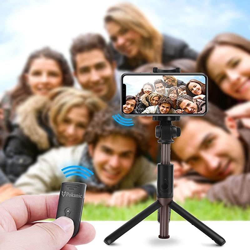 Selfie Stick Tripod with Bluetooth Wireless Remote Shutter Control Pouch Extendable Adjustable Stand Mount Light-Weight V-Log Compatible with All Apple iPhone, Samsung Galaxy (Black)