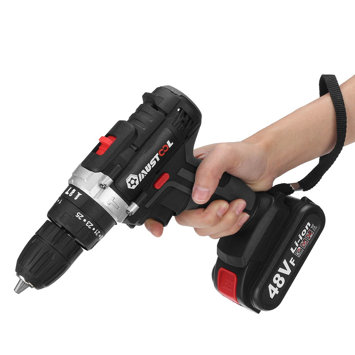 110V/220V 3 in 1 Cordless Impact Drill Hammer Screwdriver with 2pcs 48V Lithium Batteries-220V EU Plug