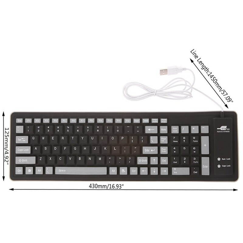 Foldable Keyboard Waterproof USB Wired Keyboard 103 Key Silicone Soft Keyboard