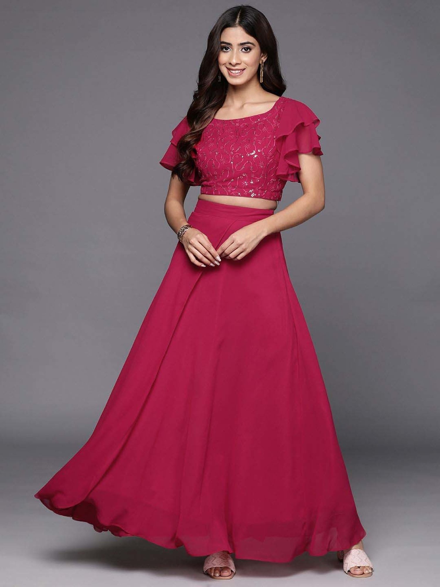 Libas Pink Plain Lehenga Choli Set