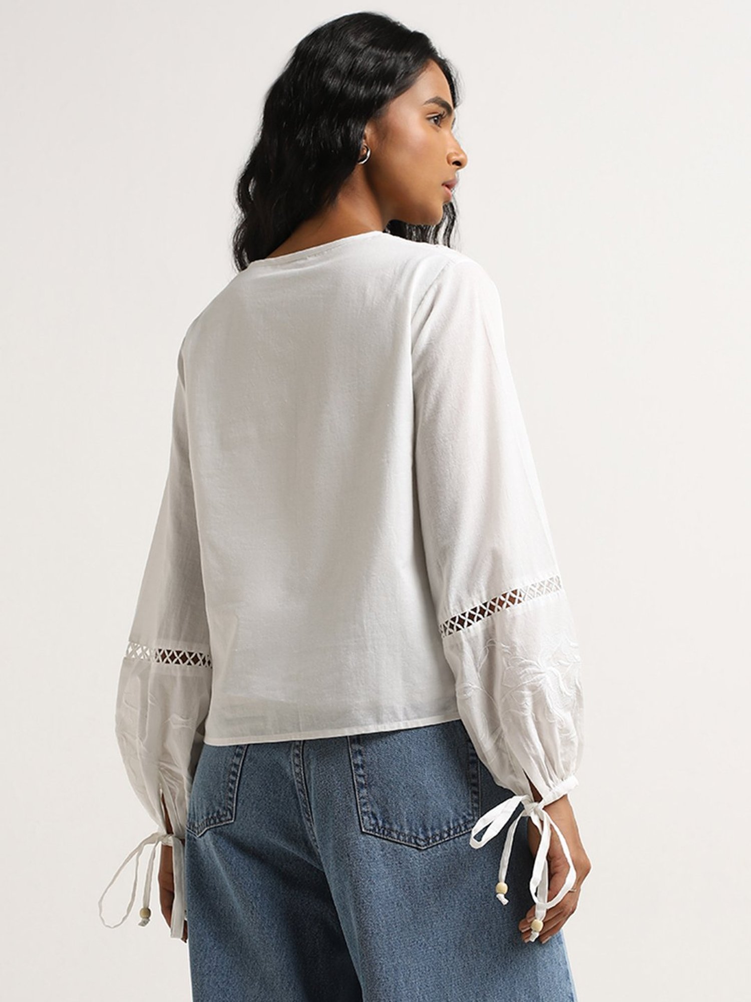 LOV by Westside White Floral Embroidered Blouse