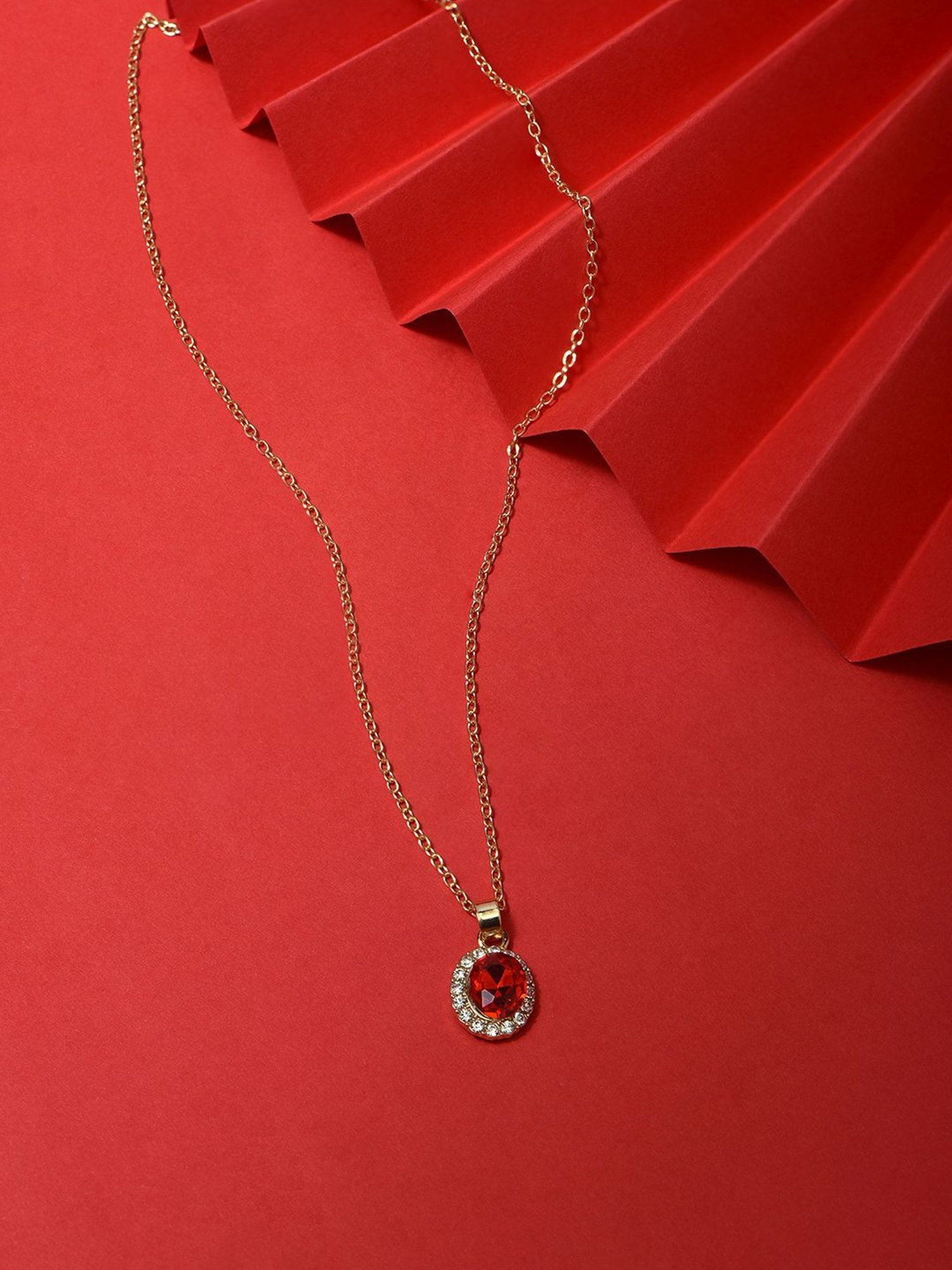 Toniq Red Gold-Plated Shape Cz Stone Casual Wear Charm Necklace for Women