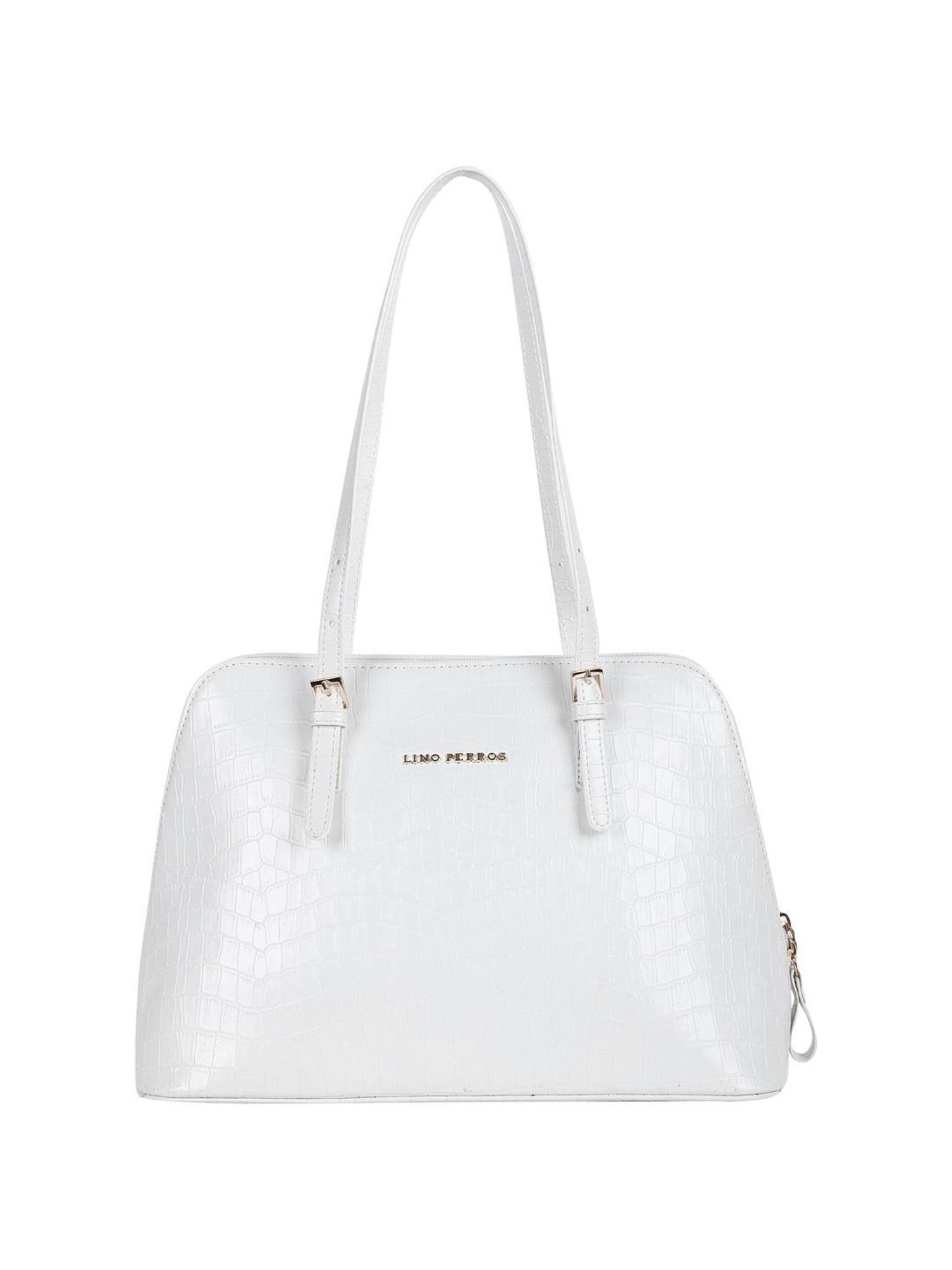 Lino Perros White Synthetic Textured Tote Handbag