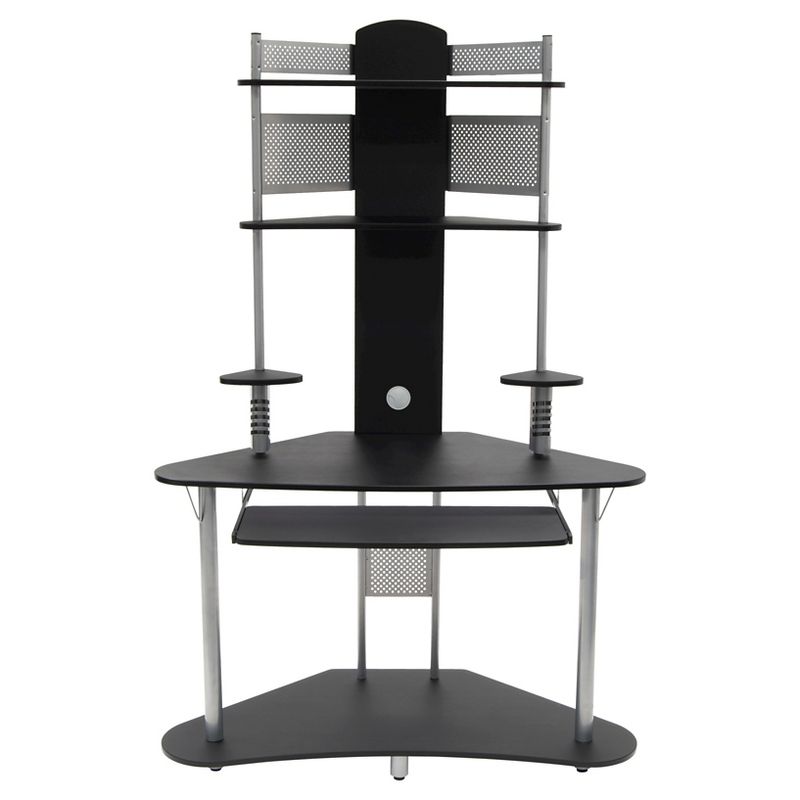 Element Corner Computer Tower With Hutch Silver/Black - Calico Designs