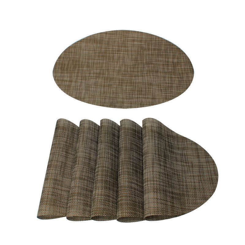 6 Pcs 18" x 12" Vinyl Washable Heat-resistant Cross Woven Non-slip Placemat Brown  - PiccoCasa