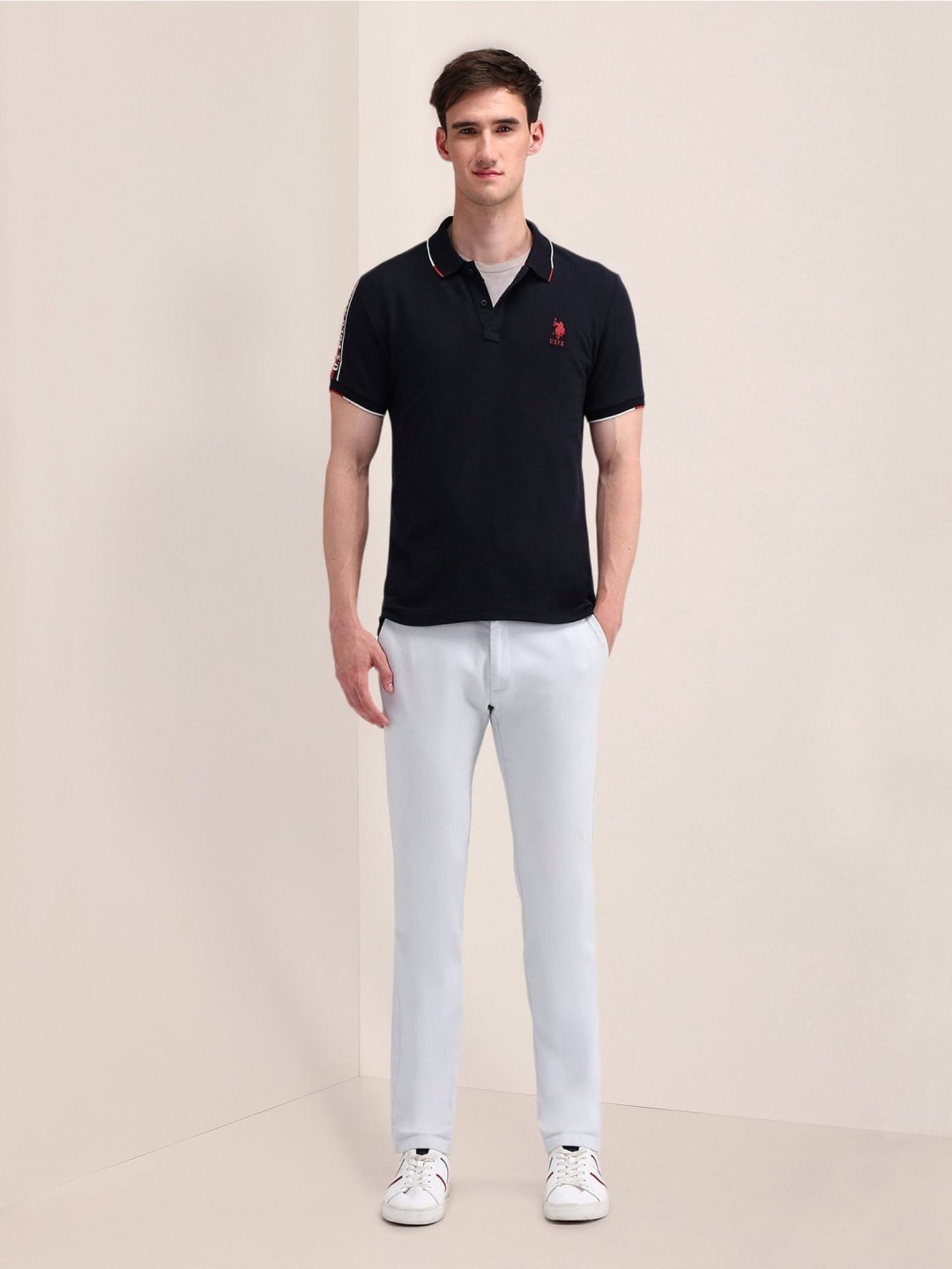 U.S. Polo Assn. Blue Cotton Slim Fit Polo T-Shirt