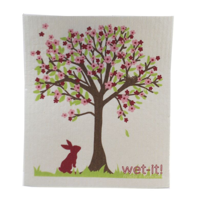 Swedish Dish Cloth 7.75" Spring Tree & Pink Flower Patch Absorbant Cleaning Cloth  -  Dish Cloth
