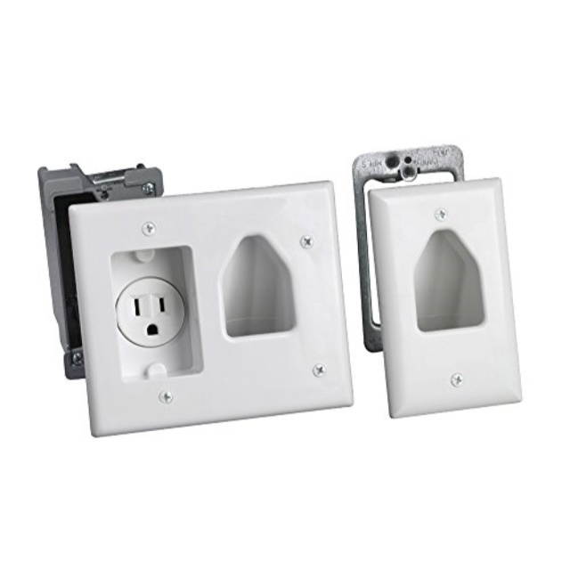 datacomm 503321whkit flat panel tv cable organizer remodeling kit with power outlet  white