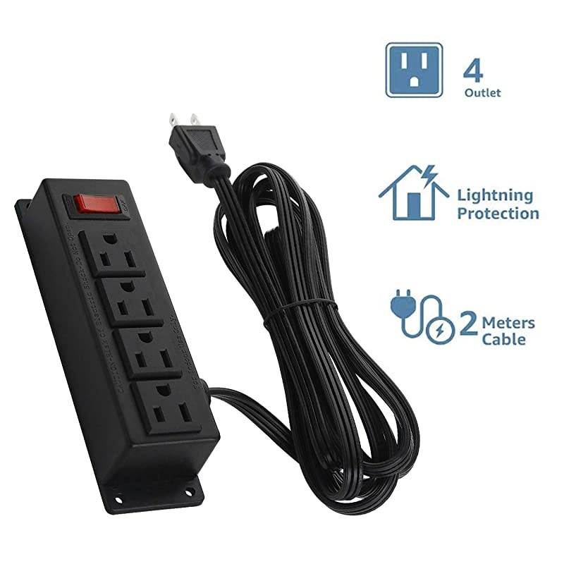 Mount Power Outlet Strip 4 Outlet Mountable Power Strip with Switch Under Desk Power Strip Connect with 656ft Cord4AC656FT