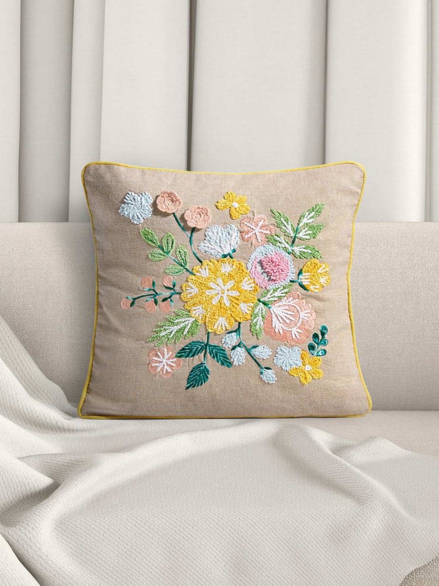 Living Scapes by Pantaloons Beige Cotton Cushion Cover