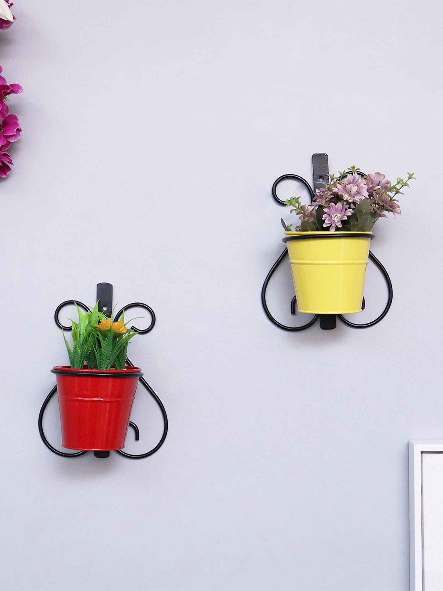 Homesake Multicolor Metal Plant Pot with Stand - Set of 2