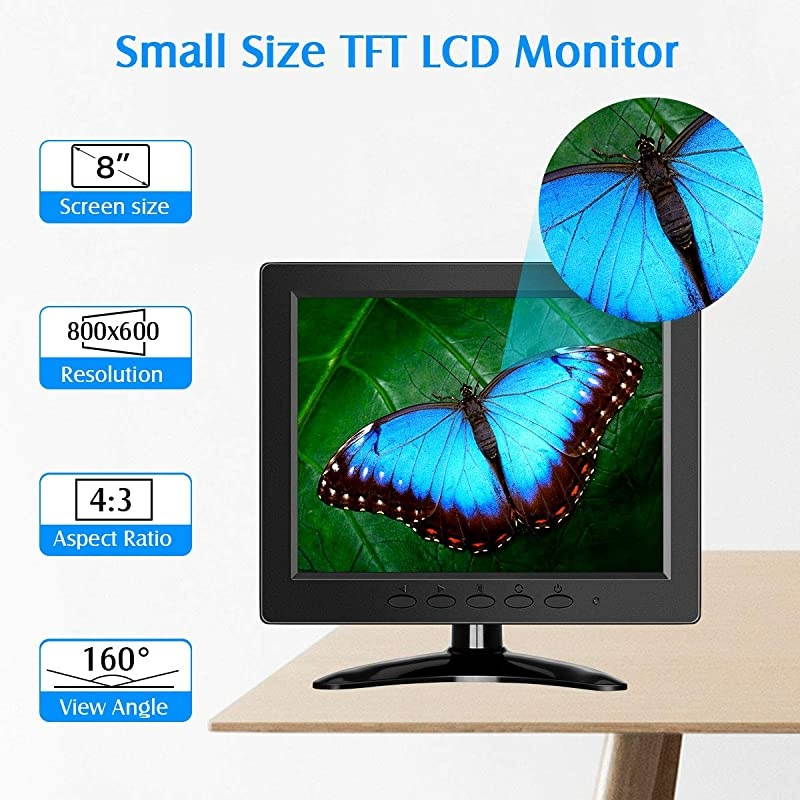 8 inch Small LCD Monitor 800x600 Security CCTV Monitor Small VGA Display wVGAAVBNC Input