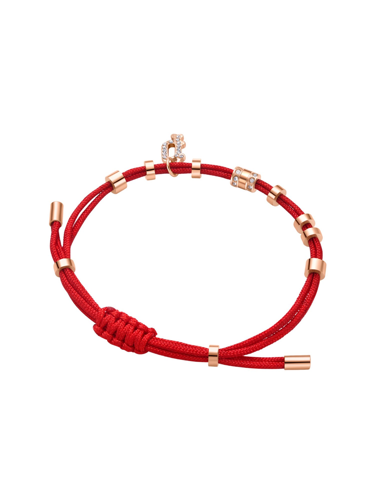 Police Luck P Charm With Crystal Slider Flexible fit Red Flexible fit Bracelet for Women