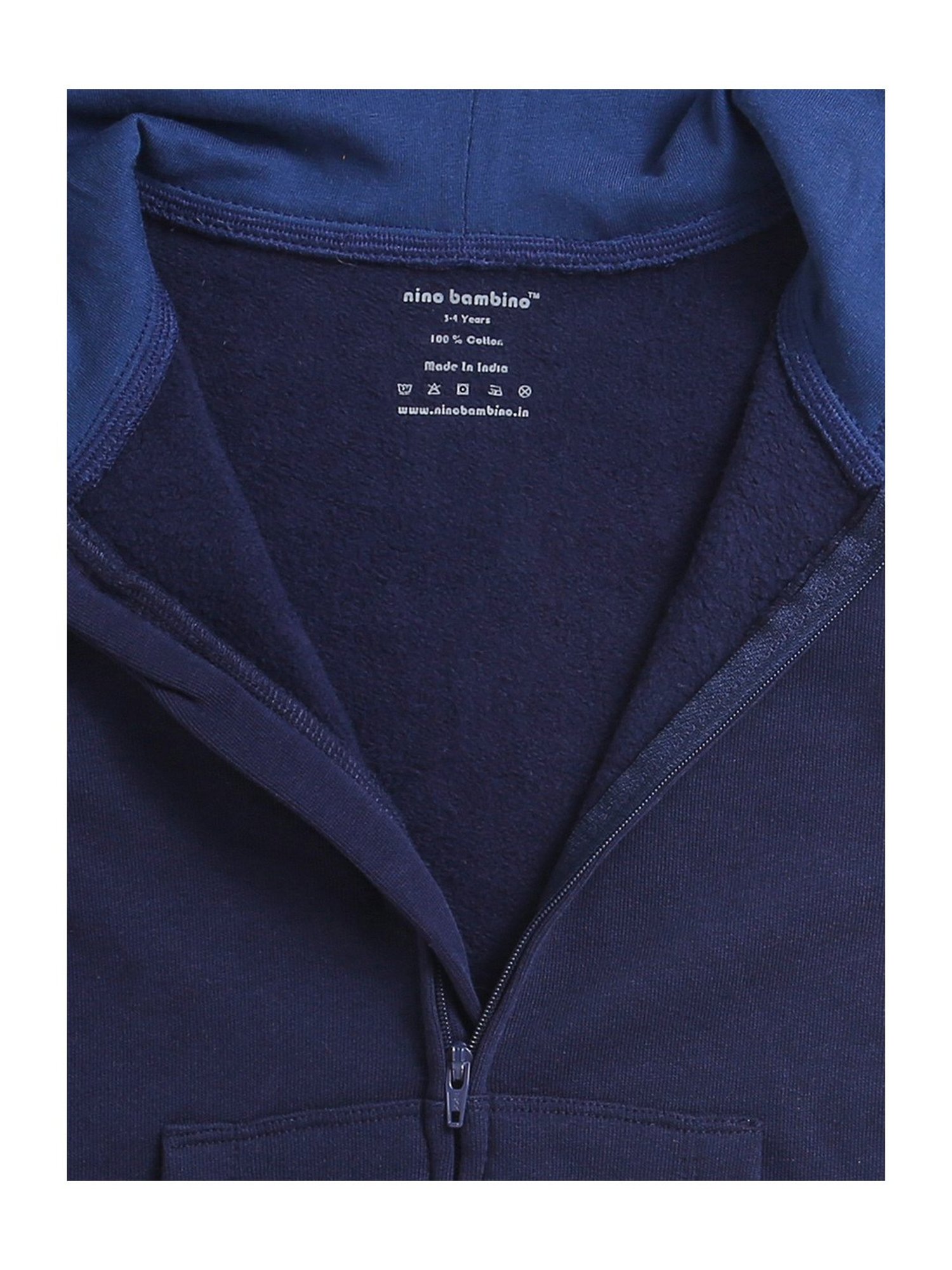 Nino Bambino Kids Navy Solid Full Sleeves Hoodie