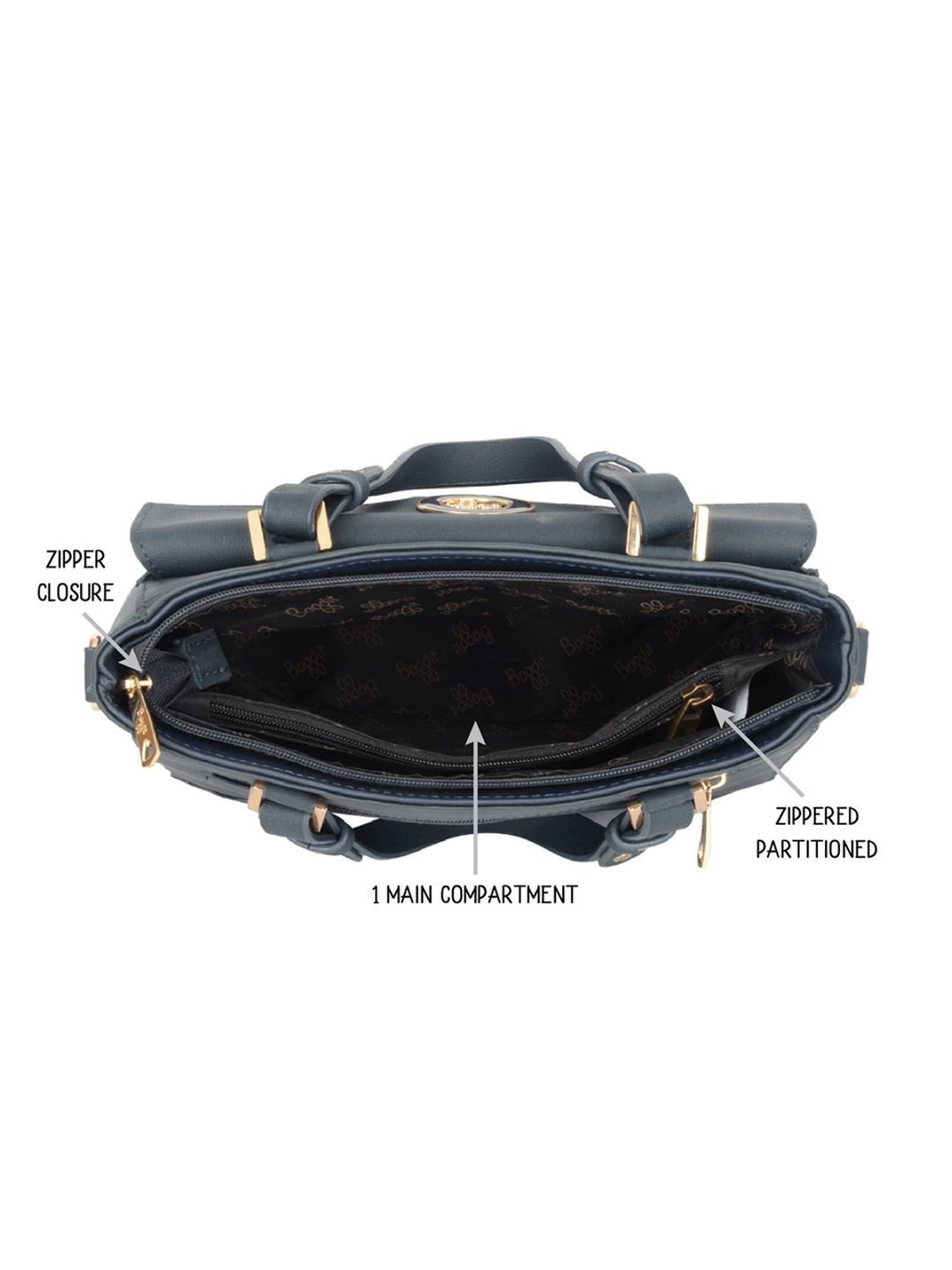 Baggit Ginnie Jenkin Blue PU Solid Handbag