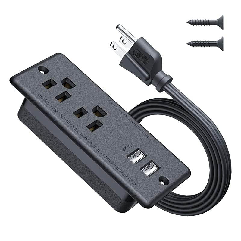 Recessed Power Strip SocketFurniture Recessed Power Outlet with 2 USB Charger2Outlet Desktop Charging StationDesktop Power Grommet with 656ft Power Cord