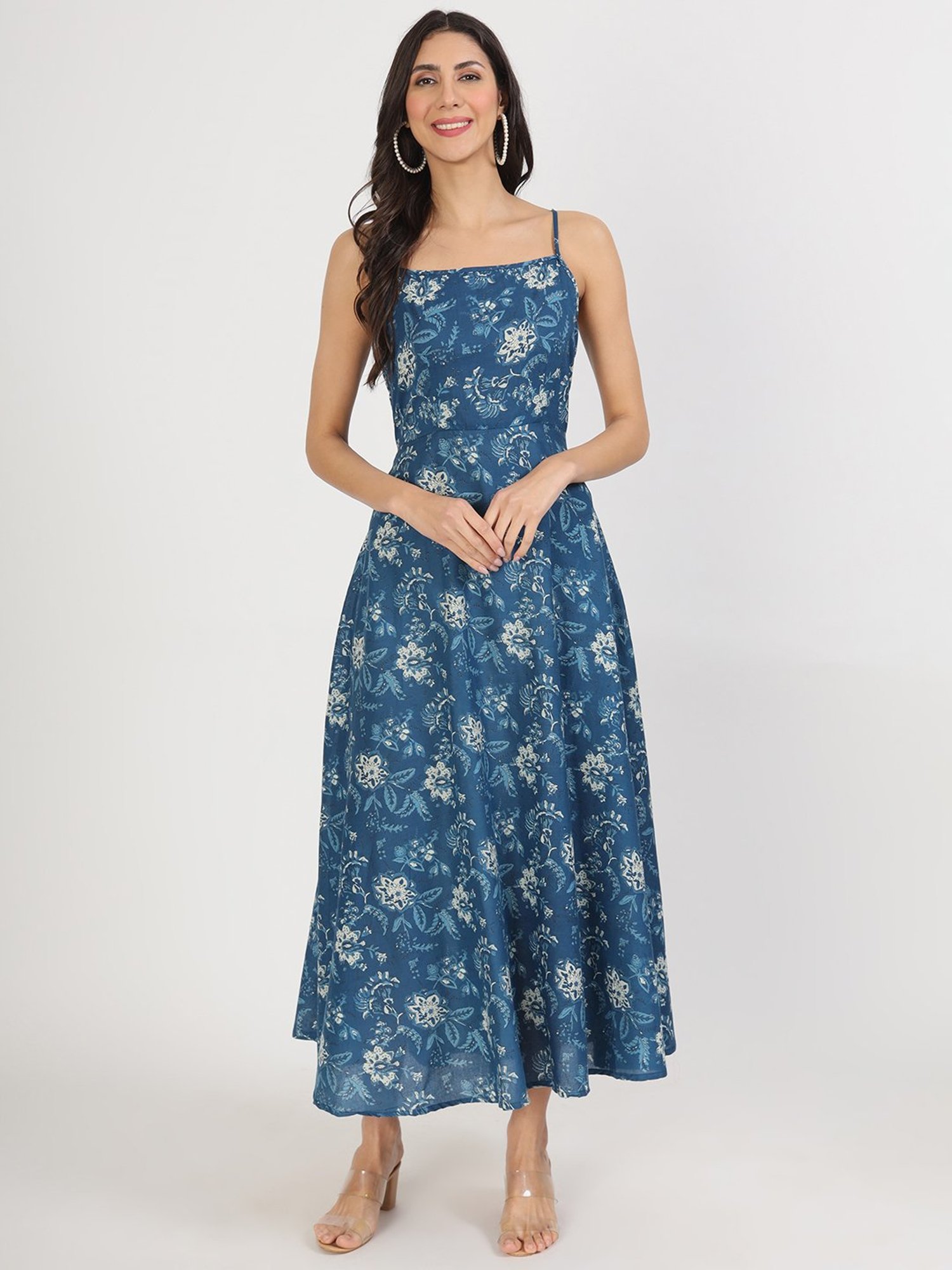Divena Indigo Floral Print Ethnic Dress