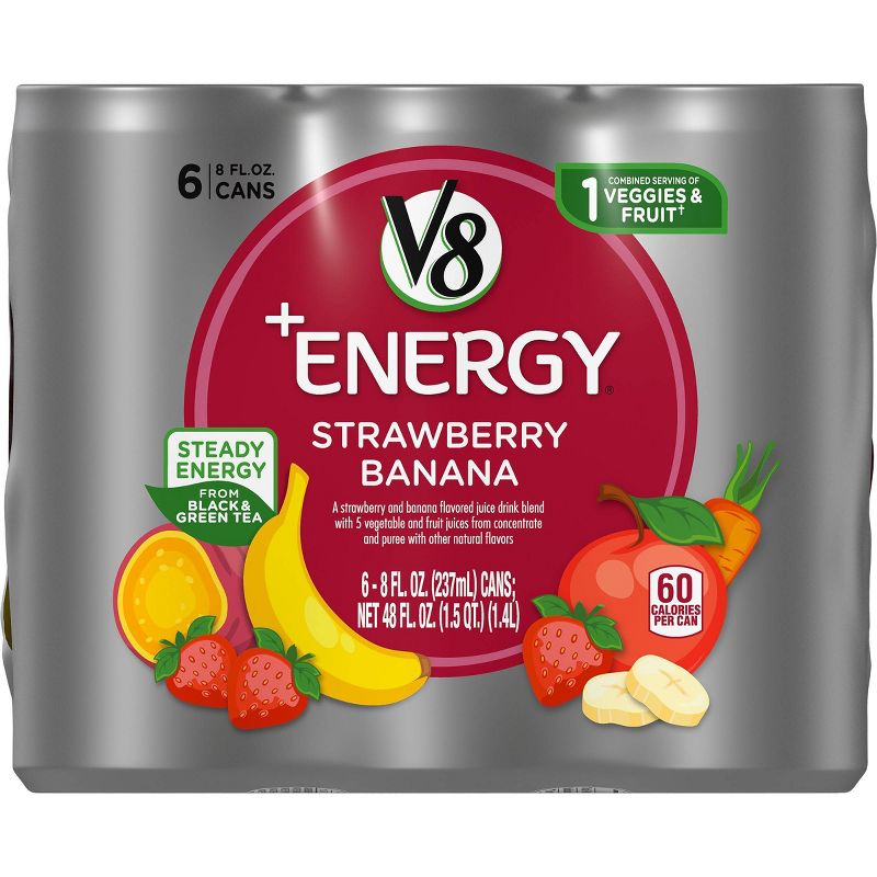 V8 +Energy Strawberry Banana Juice - 6pk/8 fl oz Cans